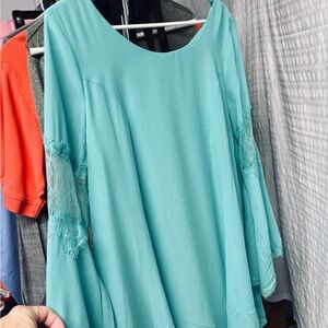 Chic Turquoise Lace long Sleeve Blouse size M